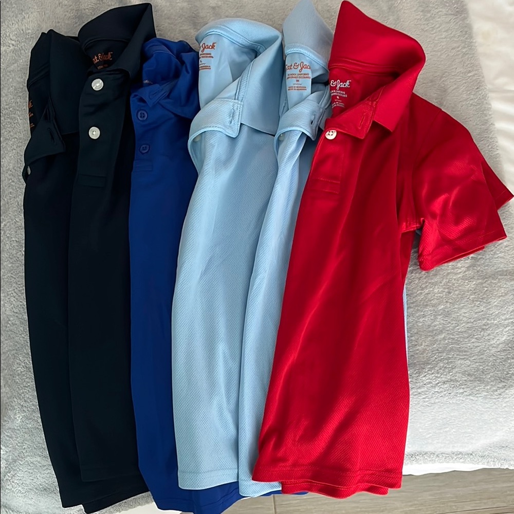 6 Kids Dry Fit Polo Shirt Set - Red, Blue, Light Blue, Navy